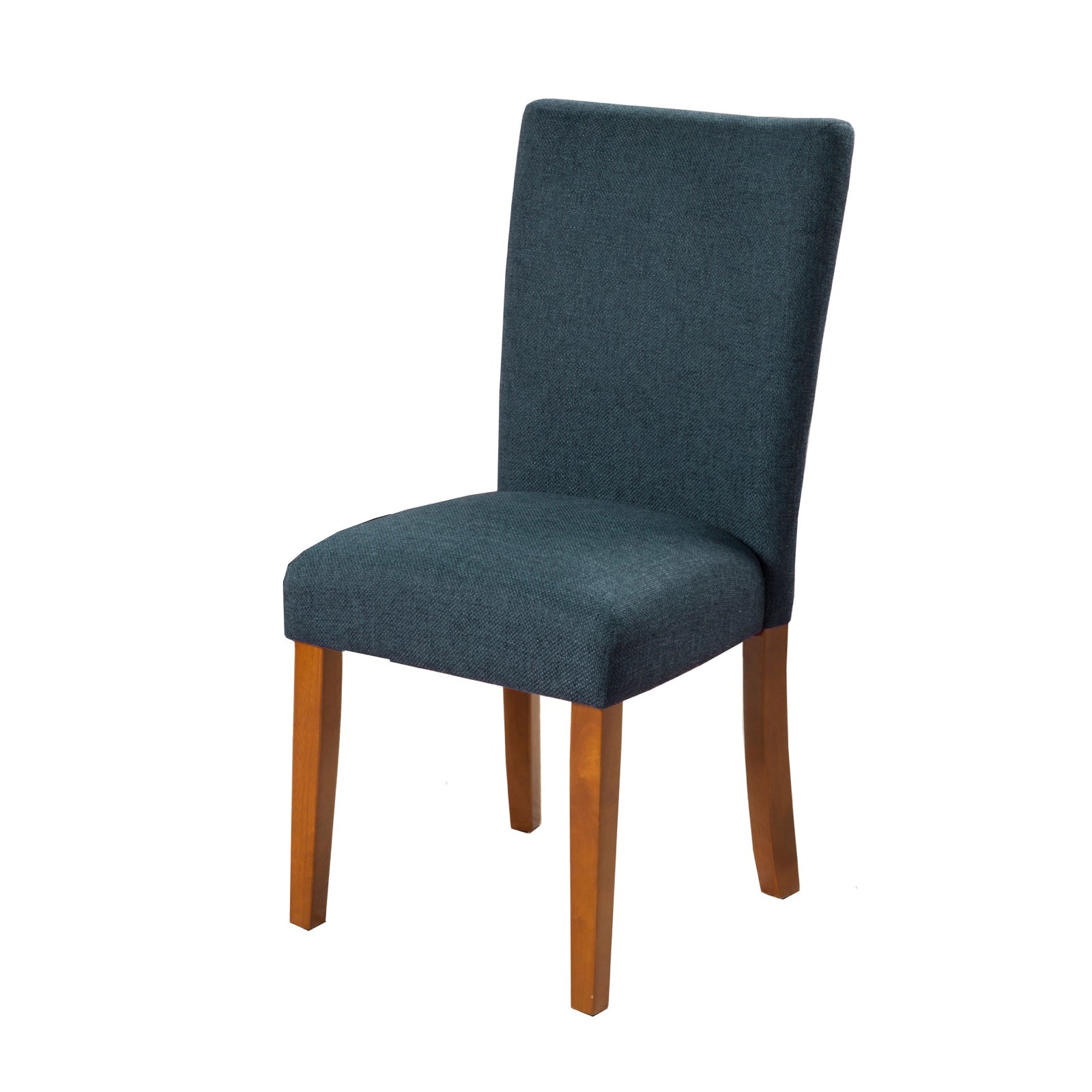 Benzara Blue Fabric Upholstered Parson Dining Chair With Brown Wooden Legs Set of Two