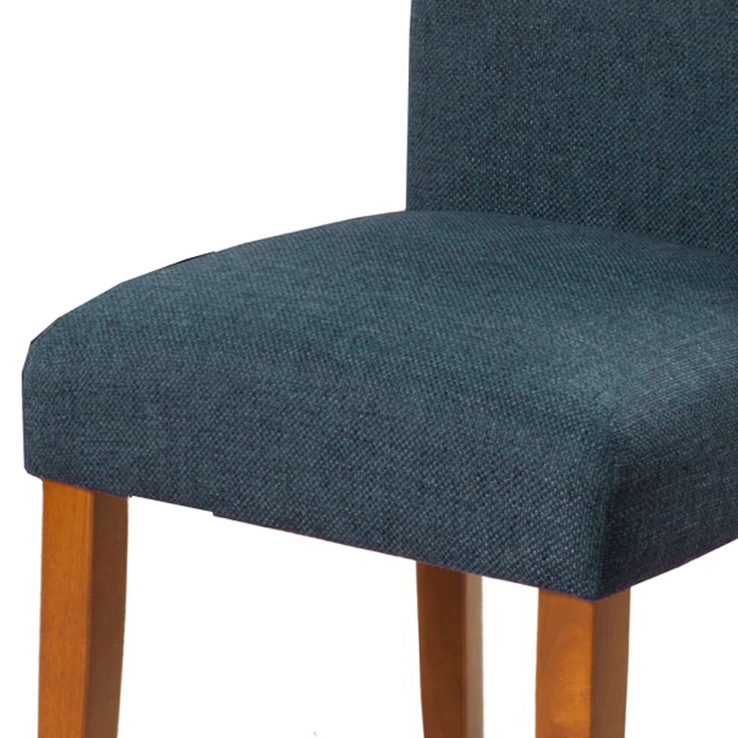 Benzara Blue Fabric Upholstered Parson Dining Chair With Brown Wooden Legs Set of Two