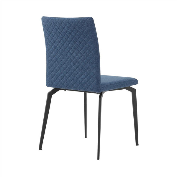 Benzara Blue Sleek Fabric Dining Chair With Diamond Stitching Set of Two