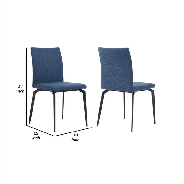 Benzara Blue Sleek Fabric Dining Chair With Diamond Stitching Set of Two