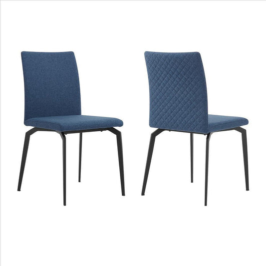 Benzara Blue Sleek Fabric Dining Chair With Diamond Stitching Set of Two