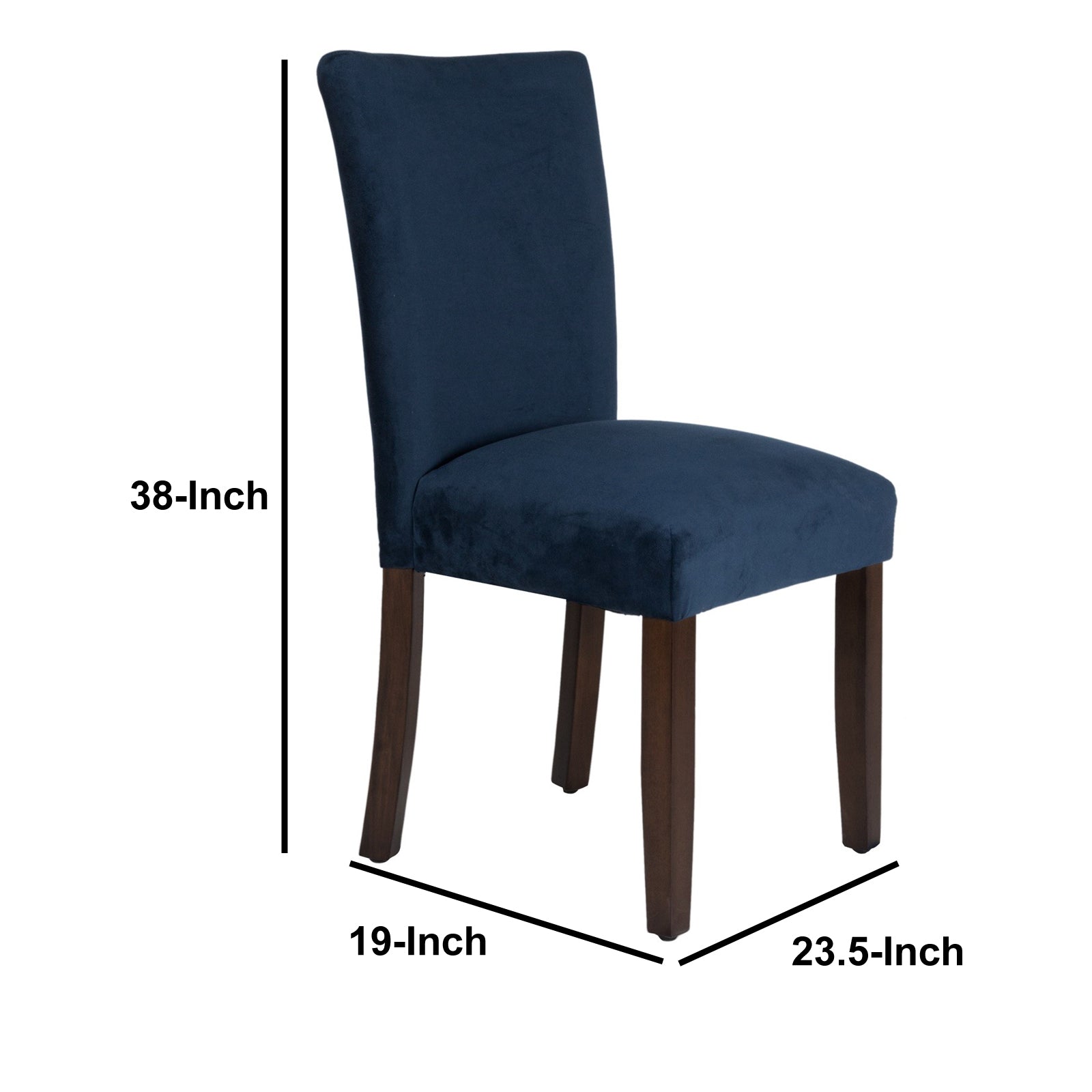 Benzara Blue Velvet Upholstered Parson Dining Chair With Brown Wooden Legs Set of Two