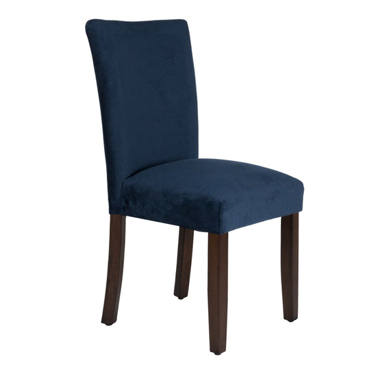 Benzara Blue Velvet Upholstered Parson Dining Chair With Brown Wooden Legs Set of Two