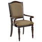 Benzara Brown Counter Height Wooden Arm Chair With Turned Legs and Beige Upholstered Seat & Back Set of Two