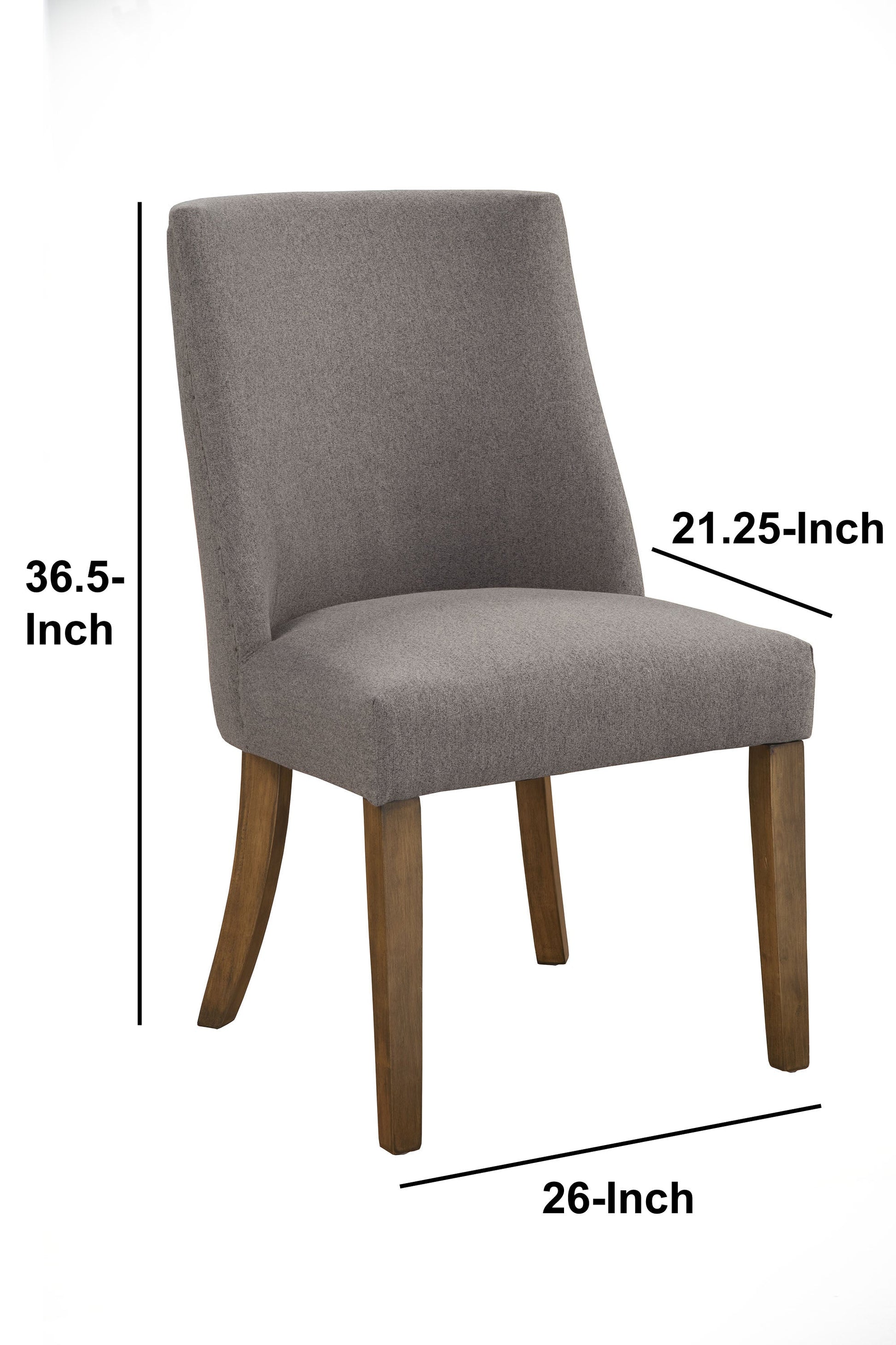 Benzara Brown Curved Backrest Wooden Side Chairs With Gray Fabric Upholstery, Set of Two