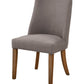 Benzara Brown Curved Backrest Wooden Side Chairs With Gray Fabric Upholstery, Set of Two