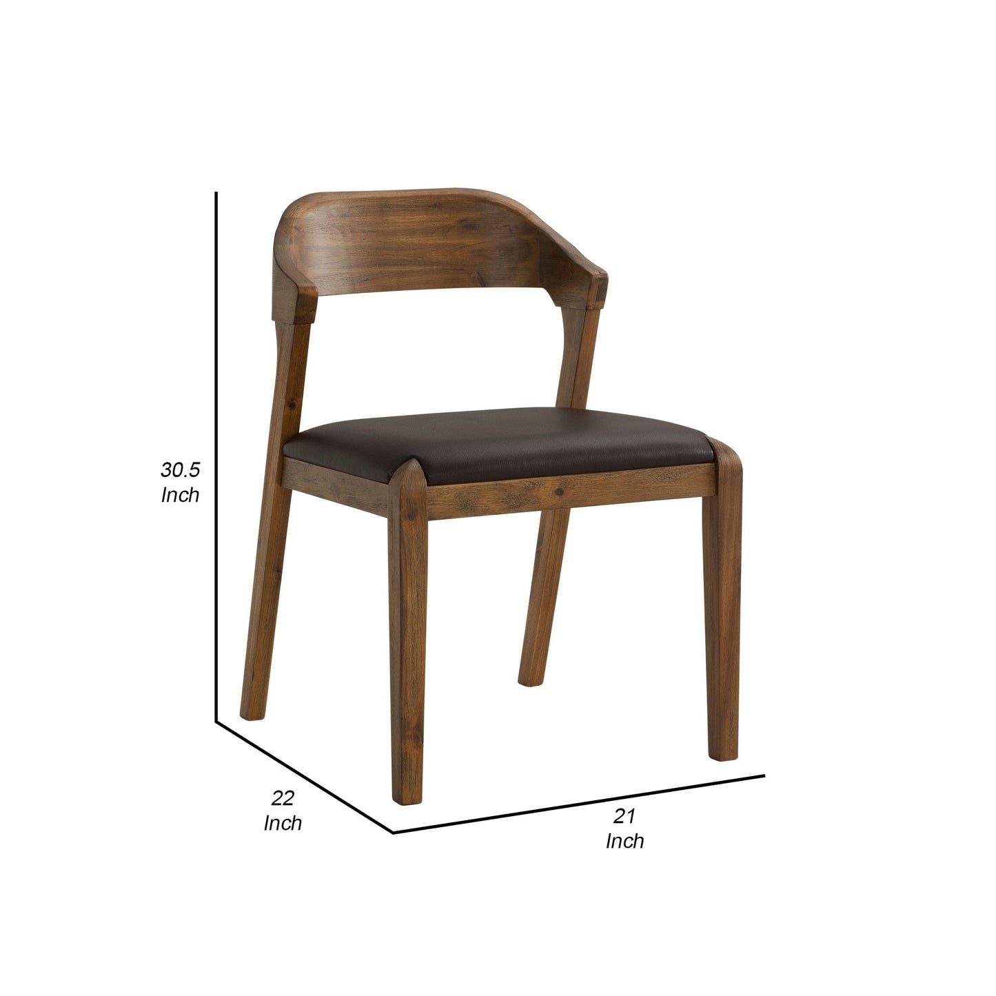 Benzara Brown Curved Panel Back Dining Chair With Leatherette Seat