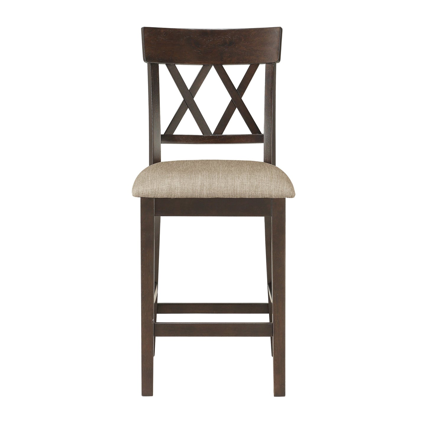 Benzara Brown Fabric Wooden Counter Height Chair With Double X Back Design