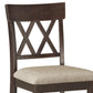 Benzara Brown Fabric Wooden Counter Height Chair With Double X Back Design