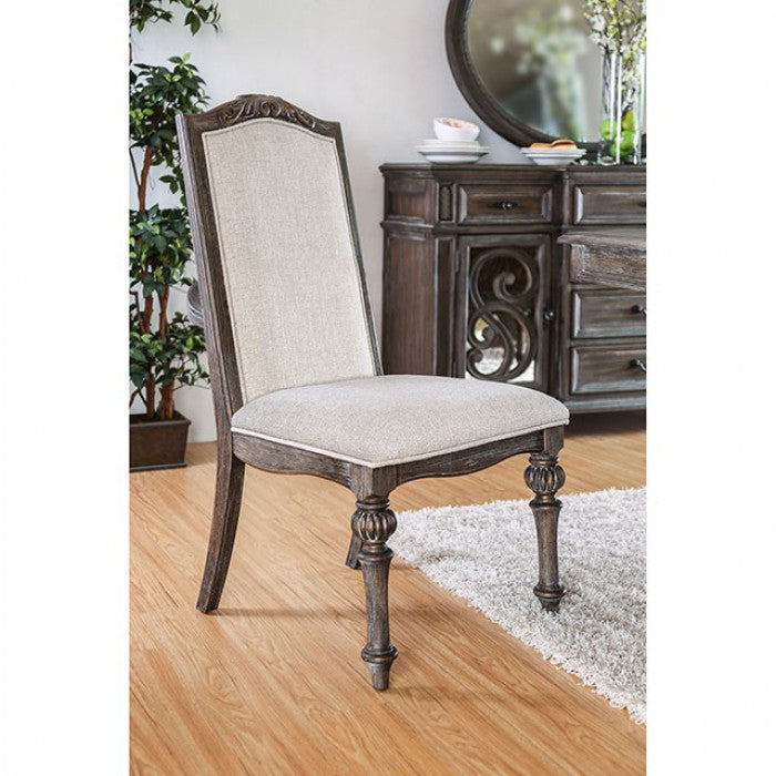 Benzara Brown, Ivory Fabric seat and Back upholstered Side Chair, Set of Two