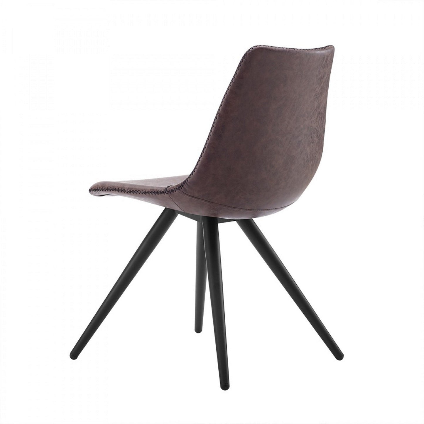 Benzara Brown Leatherette Curved Dining Chair With Black Angled Legs Set of Two