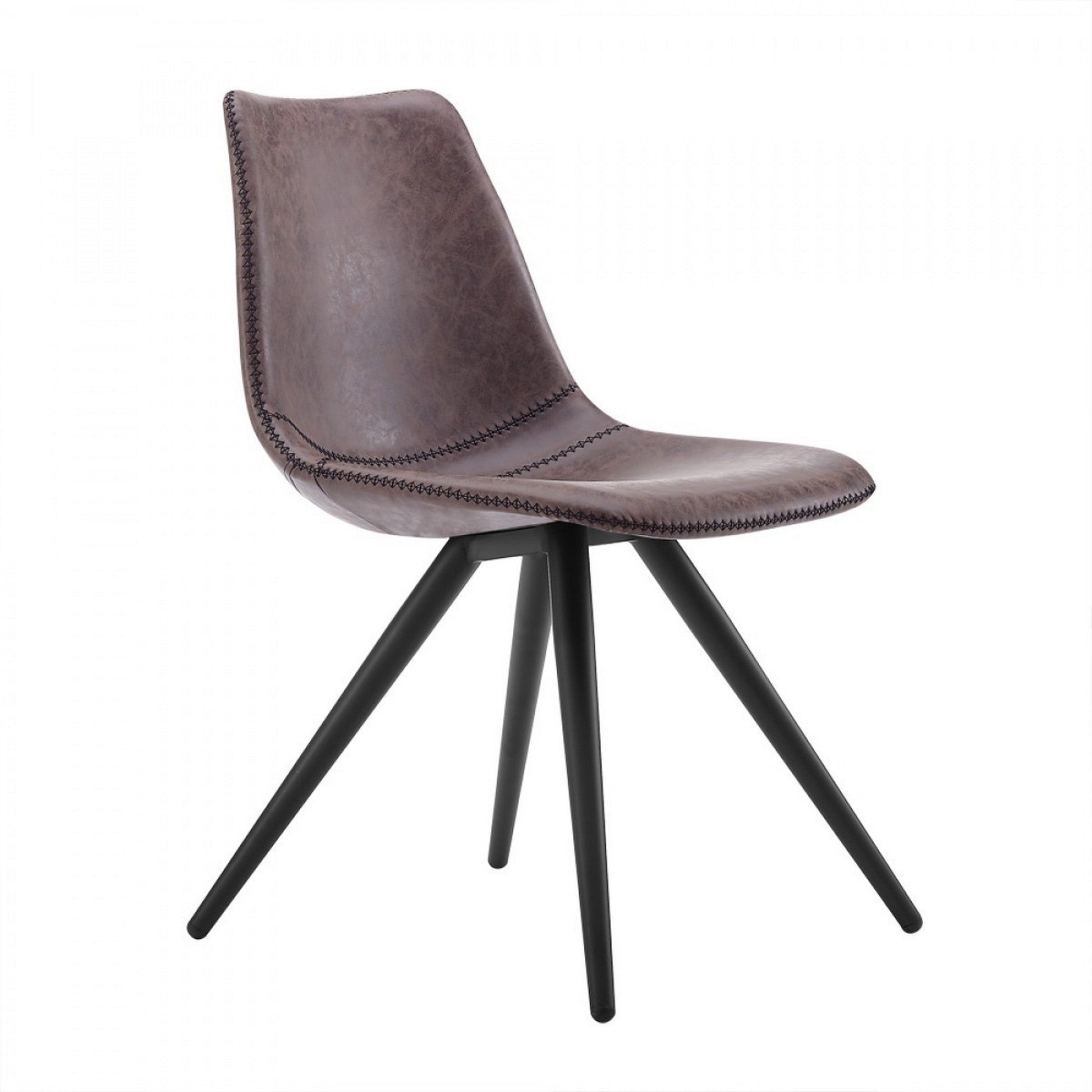 Benzara Brown Leatherette Curved Dining Chair With Black Angled Legs Set of Two