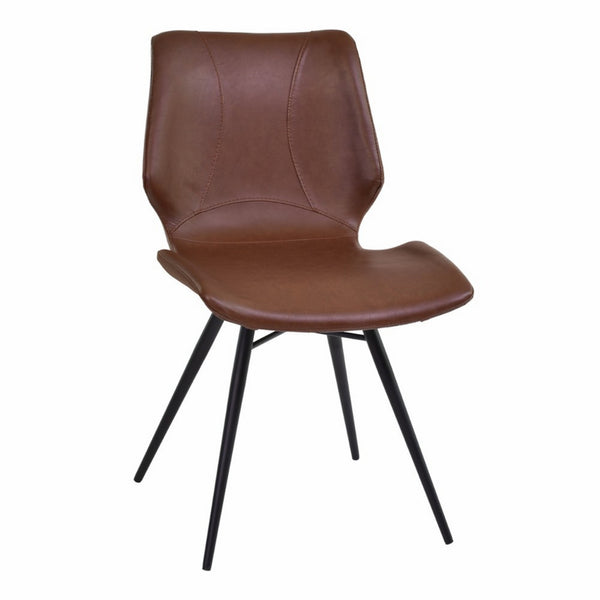 Benzara Brown Leatherette Dining Chair With Black Tubular Metal Legs Set of Two