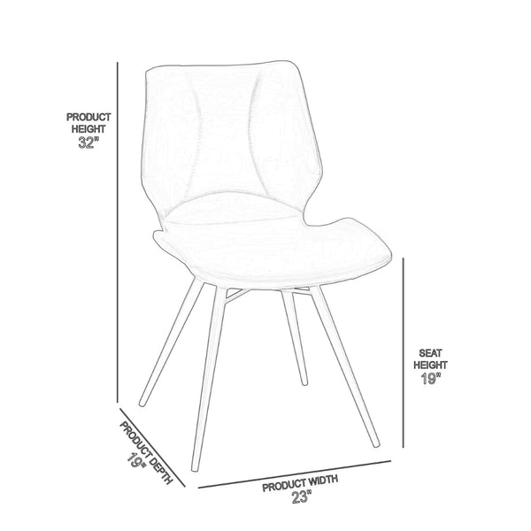 Benzara Brown Leatherette Dining Chair With Black Tubular Metal Legs Set of Two