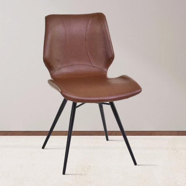 Benzara Brown Leatherette Dining Chair With Black Tubular Metal Legs Set of Two