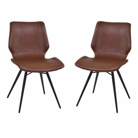 Benzara Brown Leatherette Dining Chair With Black Tubular Metal Legs Set of Two