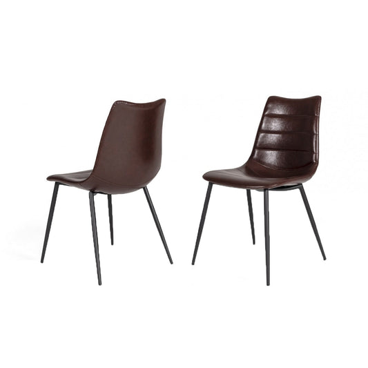 Benzara Brown Leatherette Dining Chair With Horizontal Stitching Set of Two