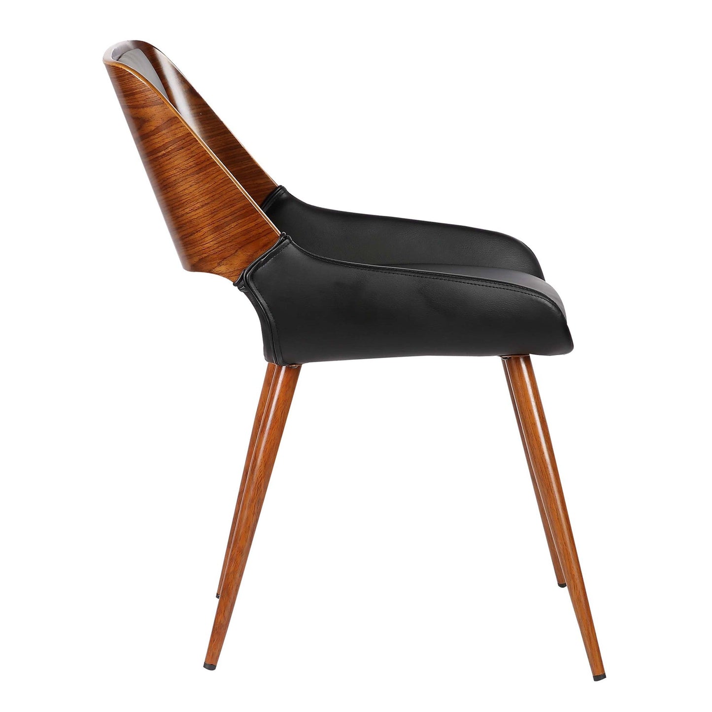 Benzara Brown Leatherette Mid Century Dining Chair With Black Split Padded Back