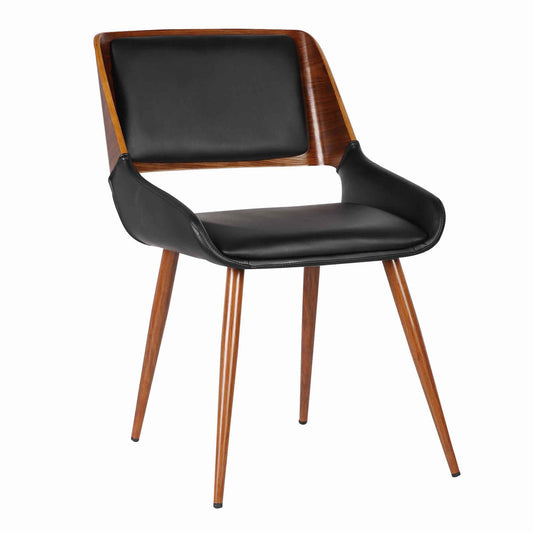 Benzara Brown Leatherette Mid Century Dining Chair With Black Split Padded Back