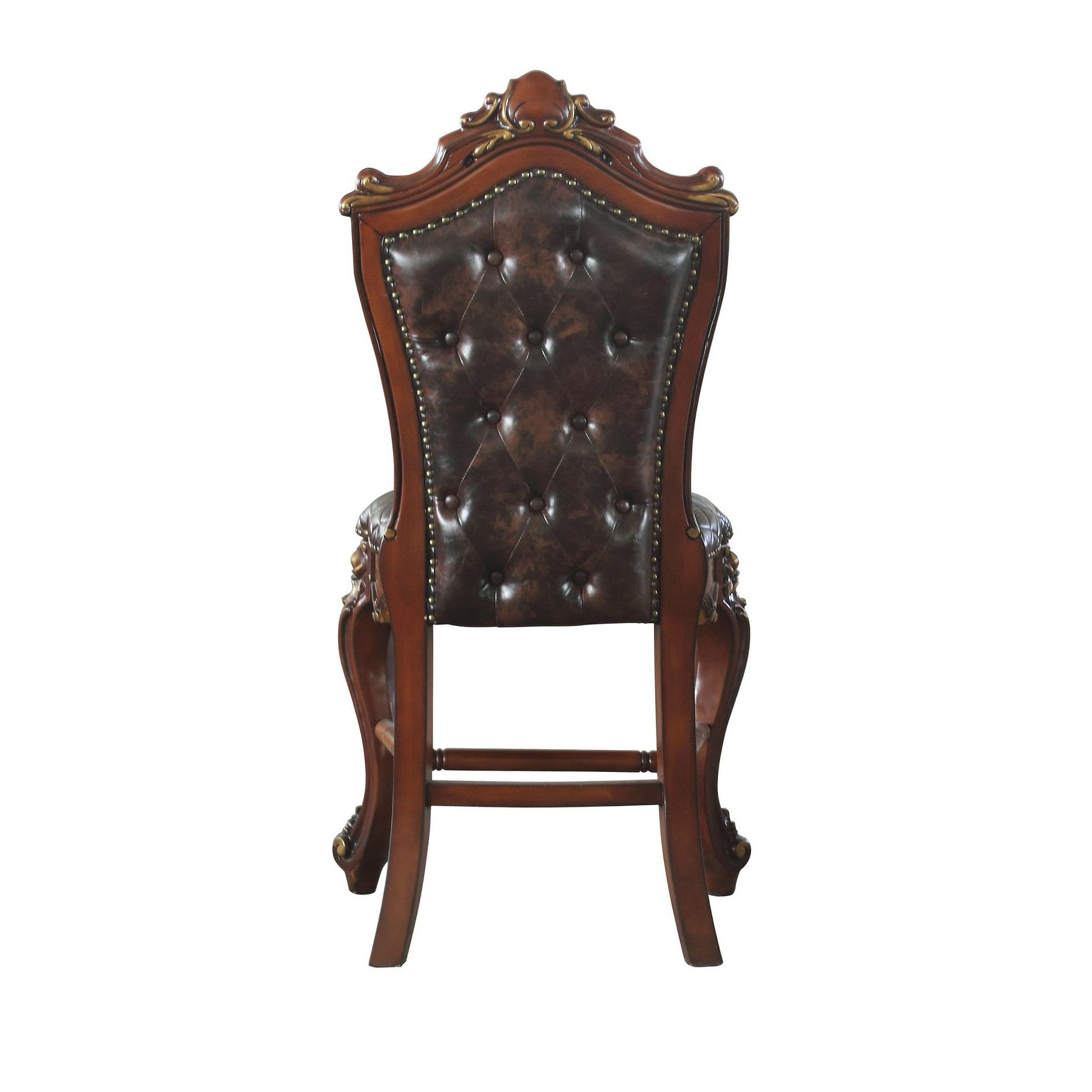 Benzara Brown Leatherette Padded Counter Height Chair With Carvings Set of Two