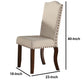 Benzara Brown Rubber Wood Dining Chair With Cream Upholstery and Nail Head Trim Set of Two