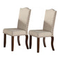 Benzara Brown Rubber Wood Dining Chair With Cream Upholstery and Nail Head Trim Set of Two