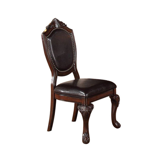 Benzara Brown Rubber Wood Dining Chair With Faux Leather Upholstery Set of Two