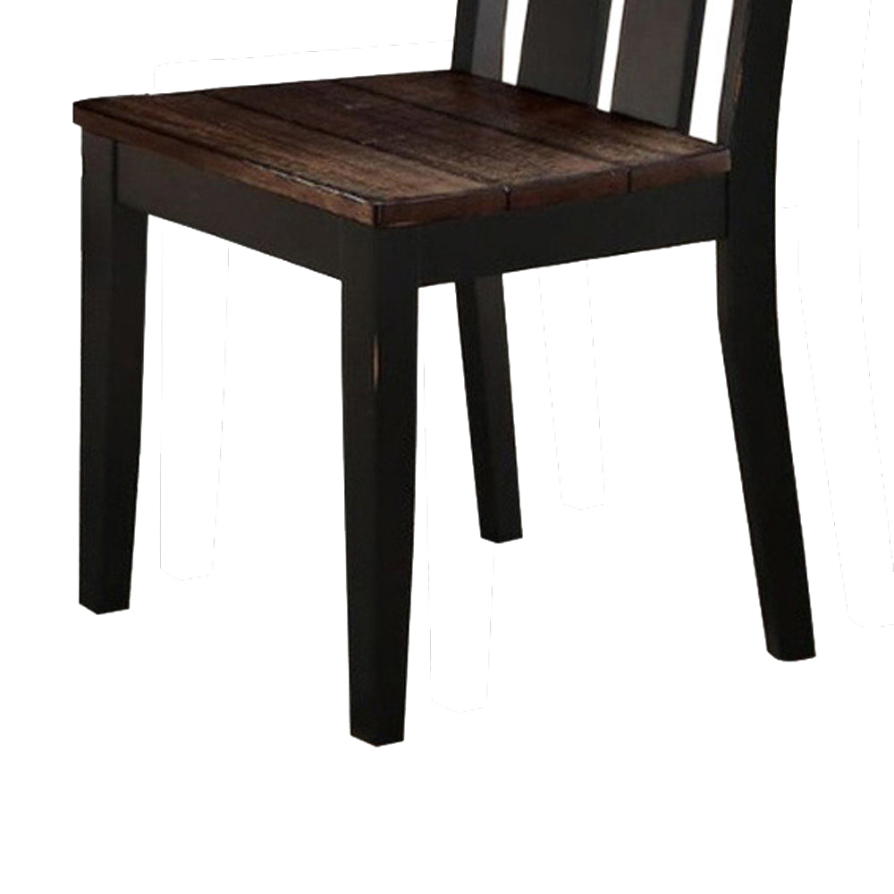 Benzara Brown Rubber Wood Dining Chair With Slatted Back Set of Two