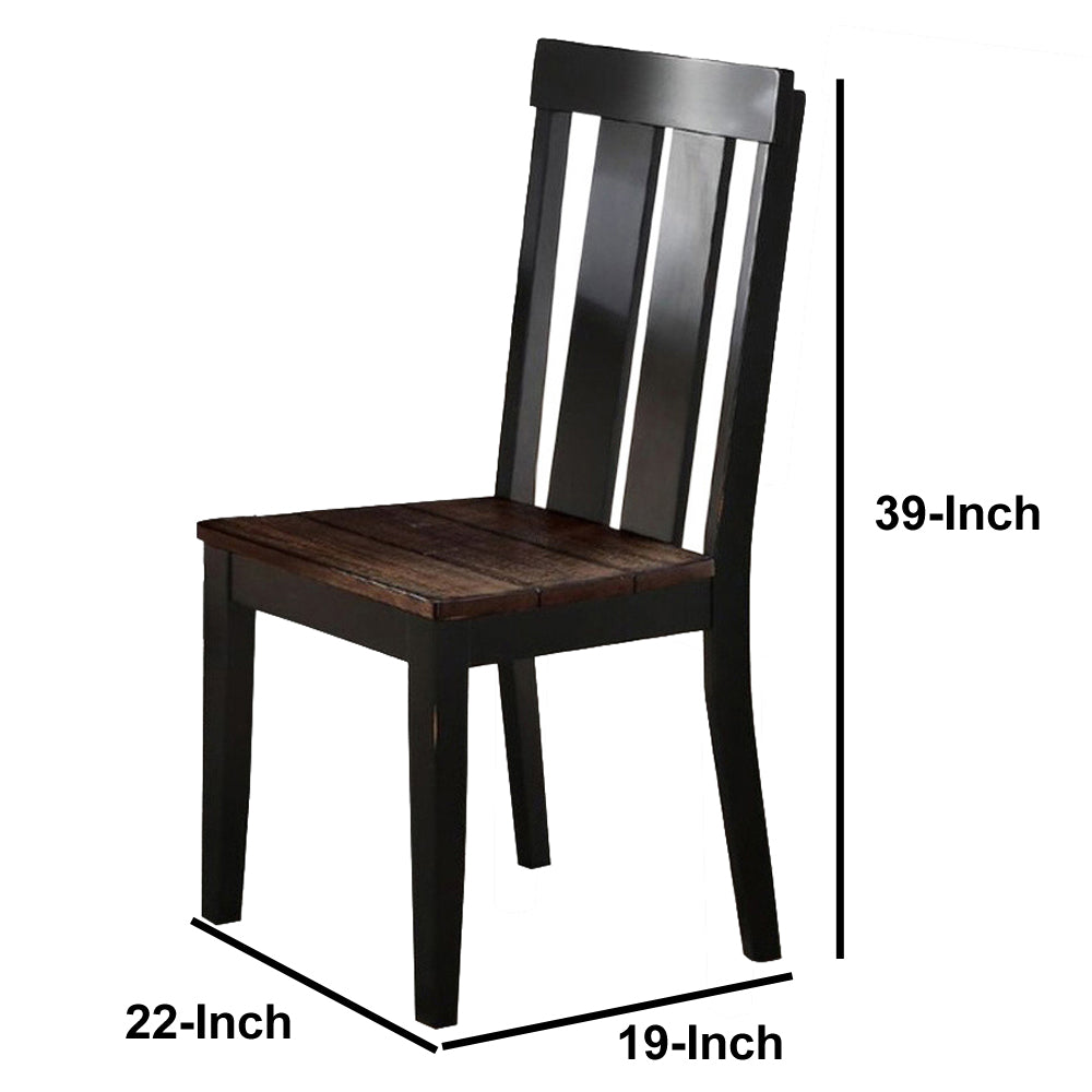 Benzara Brown Rubber Wood Dining Chair With Slatted Back Set of Two