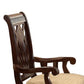 Benzara Brown Traditional Style Wooden-Fabric Dinning Arm Chair With Carved Details and Cream Upholstery Set of Two