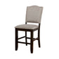 Benzara Brown Wooden Counter Height Chair With Camelback and Gray Fabric Upholstery Set of Two