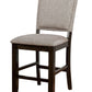 Benzara Brown Wooden Counter Height Chair With Camelback and Gray Fabric Upholstery Set of Two