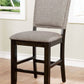 Benzara Brown Wooden Counter Height Chair With Camelback and Gray Fabric Upholstery Set of Two