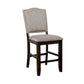 Benzara Brown Wooden Counter Height Chair With Camelback and Gray Fabric Upholstery Set of Two