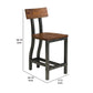 Benzara Brown Wooden Counter Height Chair With Metal Block Legs And Curved Back