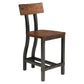 Benzara Brown Wooden Counter Height Chair With Metal Block Legs And Curved Back