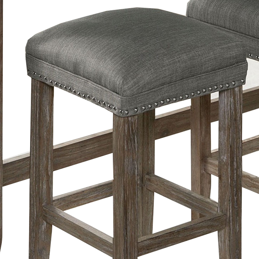 Benzara Brown Wooden Counter Height Table With Fabric Padded Stool Set of 4