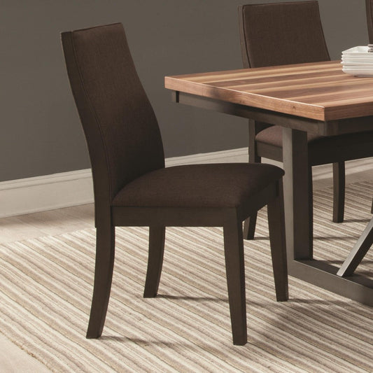 Benzara Brown Wooden Dining Side Chair With Black Upholstery Set of Two