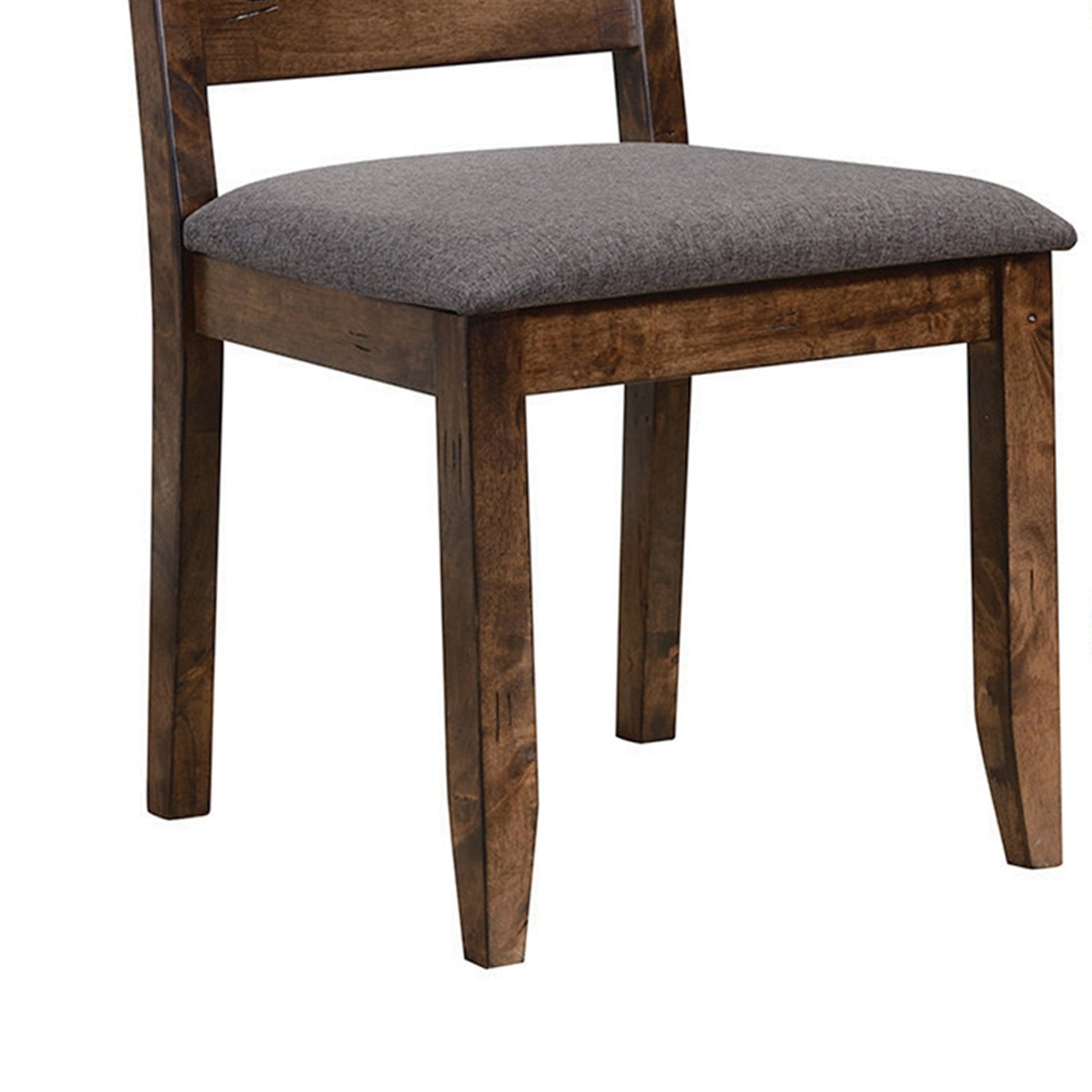 Benzara Brown Wooden Ladder Back Dining Chair With Gray Upholstery, Set of Two