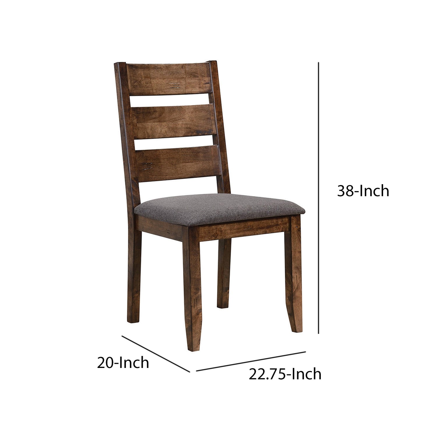 Benzara Brown Wooden Ladder Back Dining Chair With Gray Upholstery, Set of Two