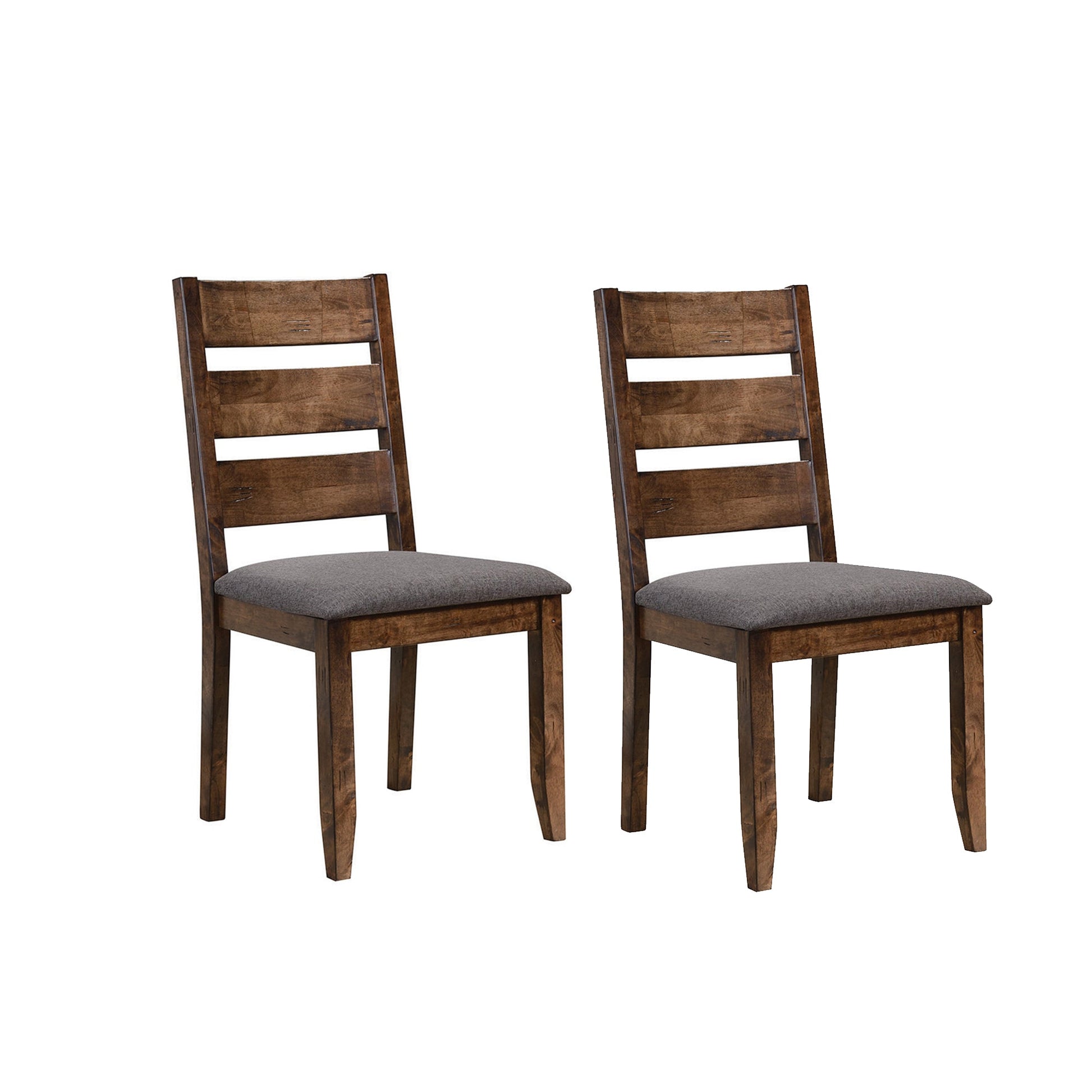 Benzara Brown Wooden Ladder Back Dining Chair With Gray Upholstery, Set of Two