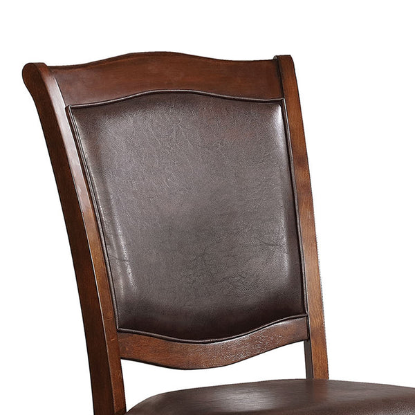 Benzara Brown Wooden Side Chair With Leatherette Cushioned Seating Set of Two