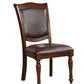 Benzara Brown Wooden Side Chair With Leatherette Cushioned Seating Set of Two