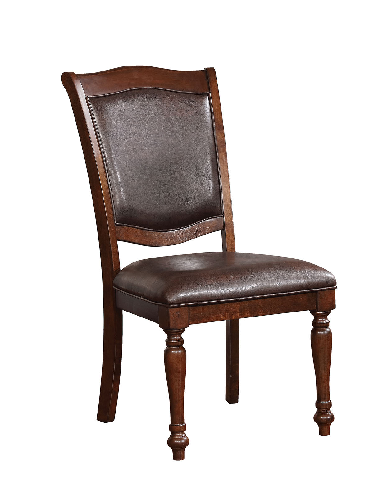 Benzara Brown Wooden Side Chair With Leatherette Cushioned Seating Set of Two