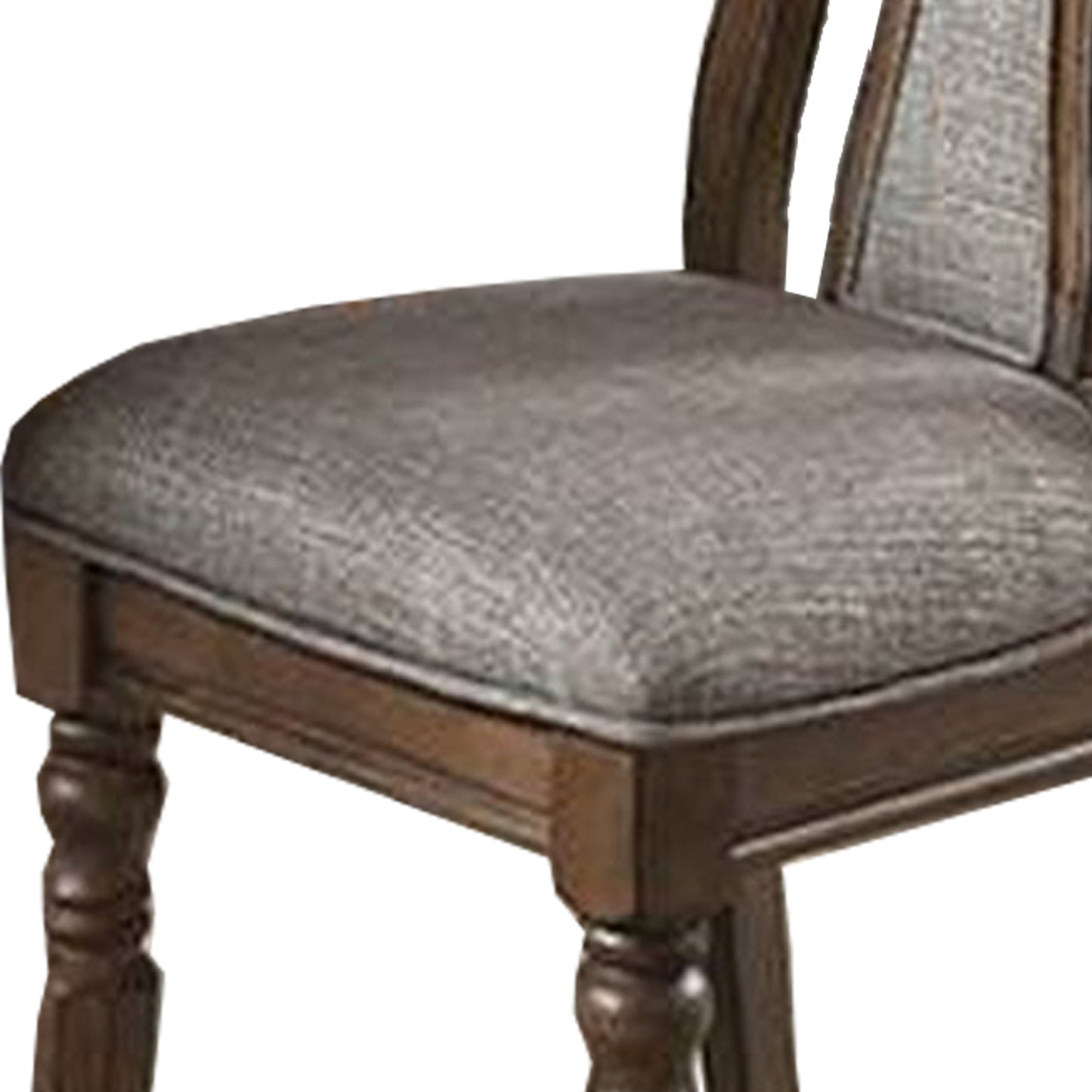 Benzara Brown and Gray Wooden Dining Chair With Button Tufted Back Set of Two