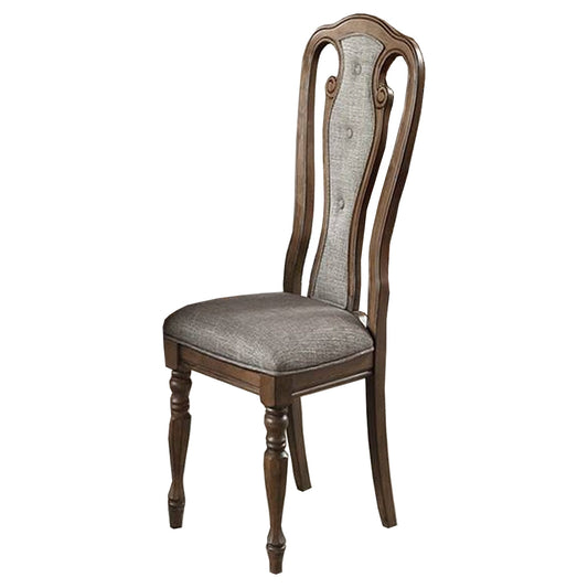 Benzara Brown and Gray Wooden Dining Chair With Button Tufted Back Set of Two