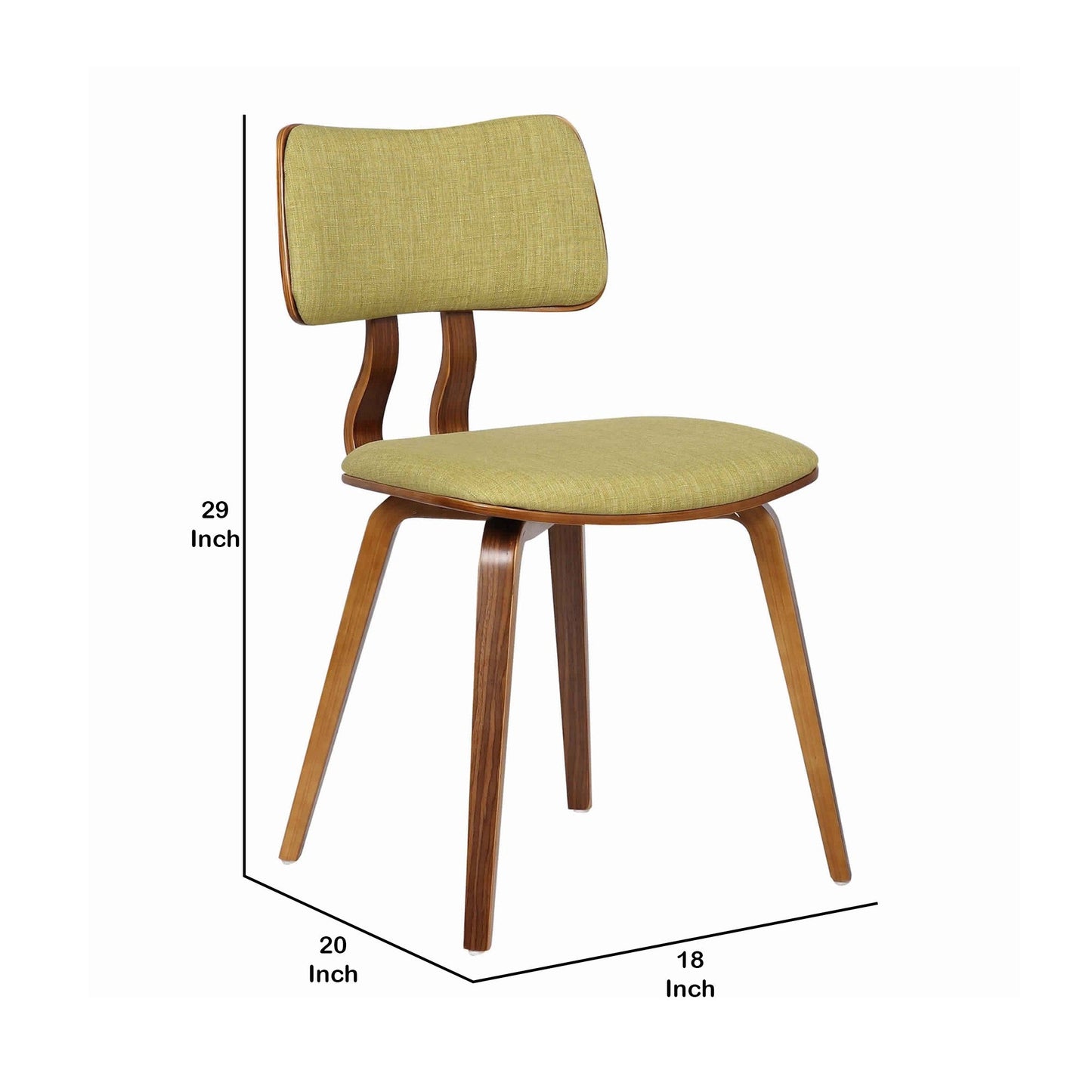 Benzara Brown and Green Fabric Upholstered Split Curved Back Wooden Dining Chair