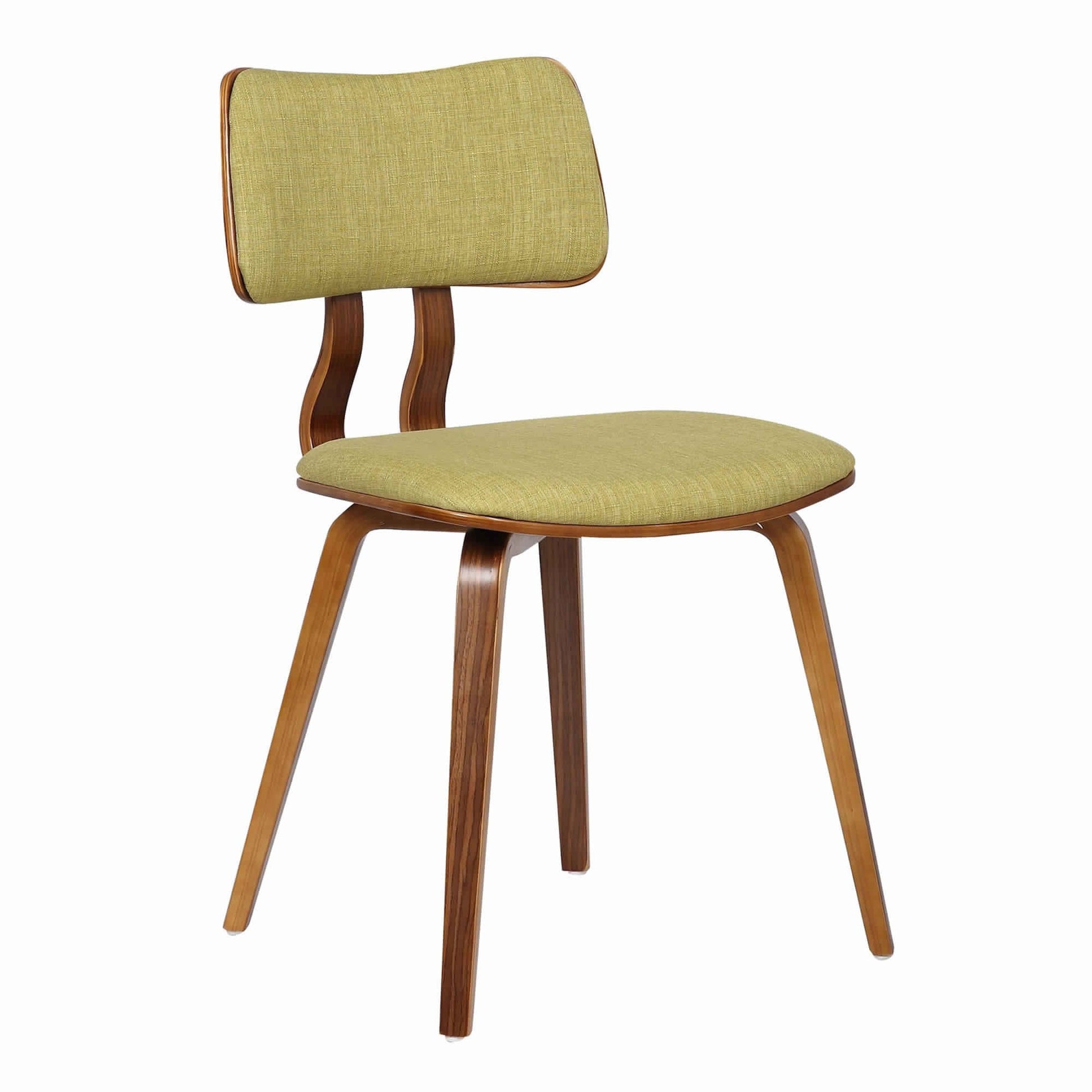 Benzara Brown and Green Fabric Upholstered Split Curved Back Wooden Dining Chair