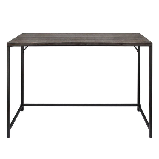 Benzara C554-FHB008 Brown and Black Rectangular Sofa Console Table With Plank Tabletop and Metal Base