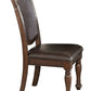 Benzara Cherry Brown Wood Dining Side Chair With Dark Brown Upholstered Leather Seat and Back Set of Two